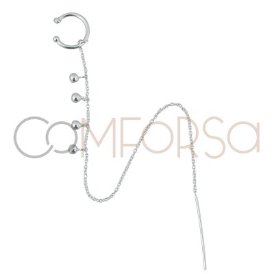 Ear cuff avec chaine et perles 13 mm argent 925