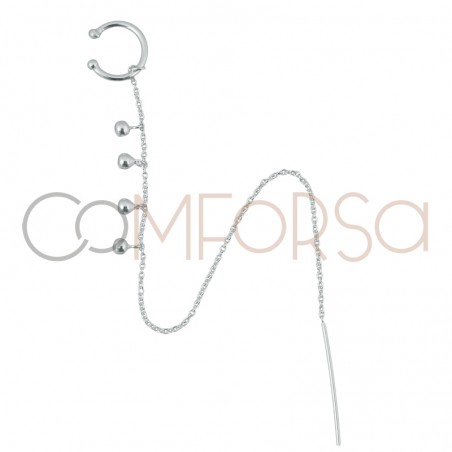 Ear cuff avec chaine et perles 13 mm argent 925