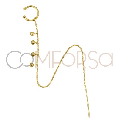 Ear cuff chaîne 13mm avec perles 3mm argent 925 plaqué or