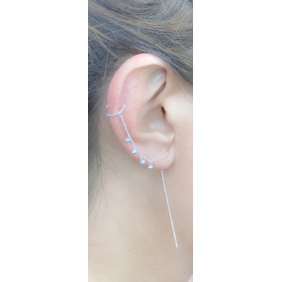 Ear cuff avec chaine et perles 13 mm argent 925