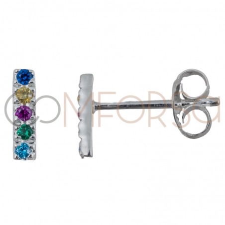 Boucle d'oreille barre zircones multicouleur 2 x 8 mm argent 925