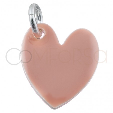 Pendentif coeur émail "Rose Tan" 10 x 12 mm argent 925 plaqué or