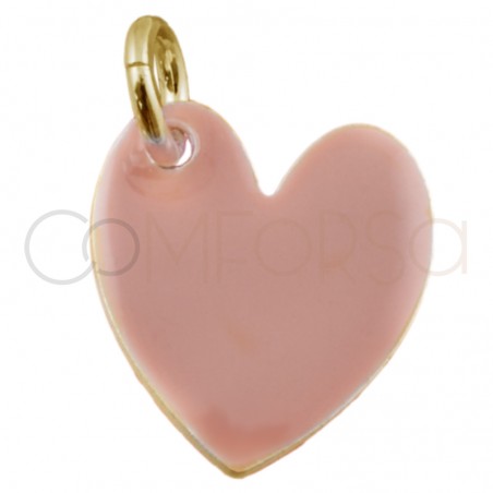 Pendentif coeur émail "Rose Tan" 10 x 12 mm argent 925 plaqué or