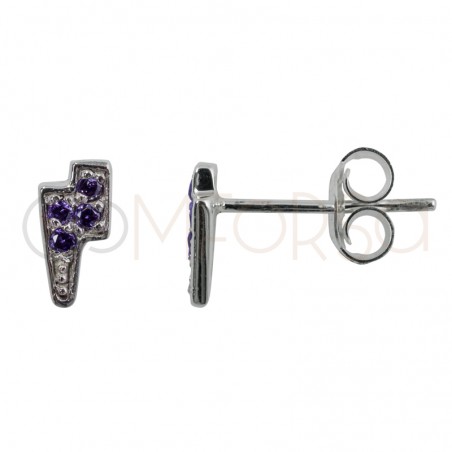 Mini boucle d'oreille éclair avec zircones tanzanite 7 x 3.8 mm argent 925