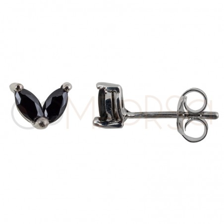 Mini boucle d'oreille 2 zircones ovales jet 5 mm argent 925 plaqué or