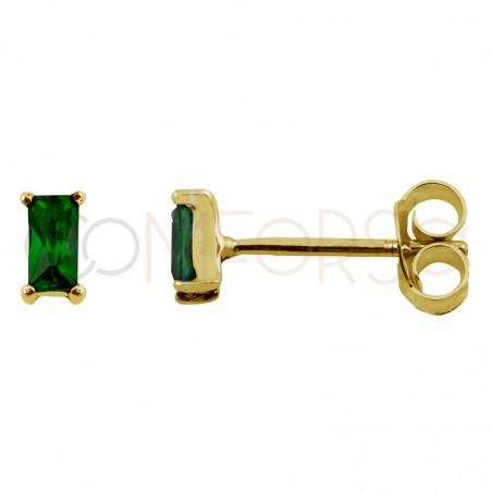 Mini boucle d'oreille rectangulaire avec zircone emerald 2 x 5 mm argent 925