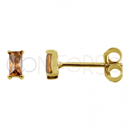 Mini boucle d'oreille rectangulaire avec zircone light gold 2 x 5 mm argent 925 plaqué or