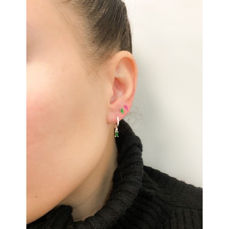 Mini boucle d'oreille rectangulaire avec zircone emerald 2 x 5 mm argent 925 plaqué or
