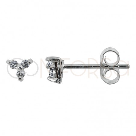 Mini boucle d'oreille 3 zircones 4mm argent 925 plaqué or