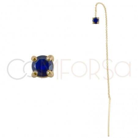 Boucle d'oreille chaîne et zircone carré Capri Blue 4mm argent 925