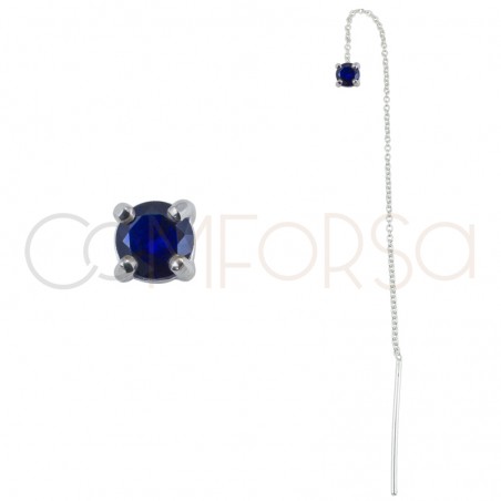 Boucle d'oreille chaîne et zircone carré Capri Blue 4mm argent 925 plaqué or