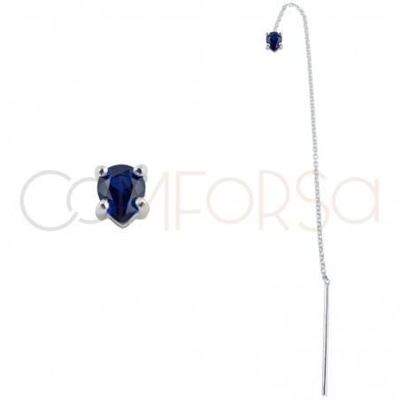 Boucle d'oreille chaîne et zircone Capri Blue 4x5mm argent 925