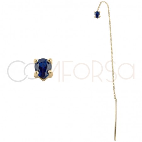 Boucle d'oreille chaîne et zircone Capri Blue 4x5mm argent 925 plaqué or