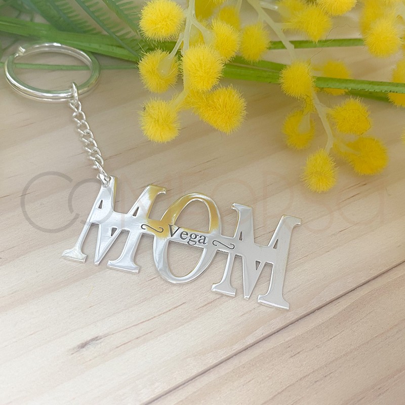 Porte-clés Maman "Mom" en argent 925