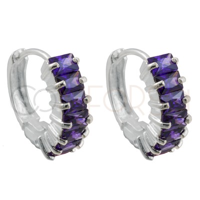 Boucle d'oreille zircones Tanzanite 14mm argent 925 plaqué or