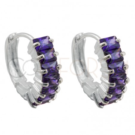 Boucle d'oreille zircones Tanzanite 14mm argent 925 plaqué or