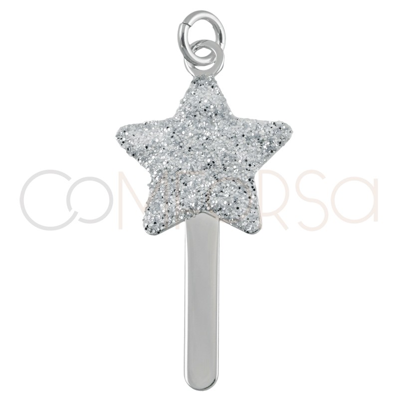 Pendentif baguette magique avec glitter 15x15mm argent 925