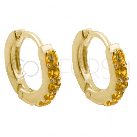 Boucles d'oreilles créoles avec zircones jaunes 10mm argent 925 plaqué or