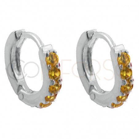 Boucles d'oreilles créoles avec zircones jaunes 10mm argent 925 plaqué or