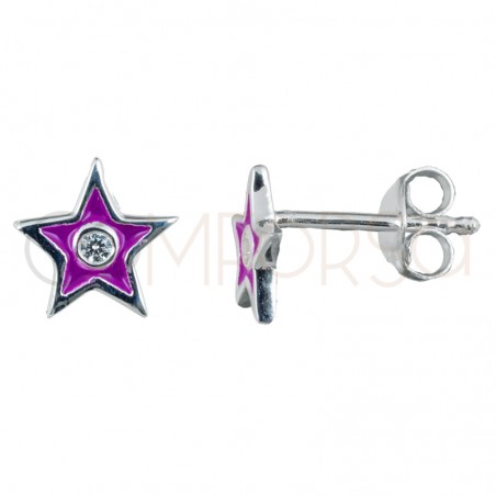 Boucle d'oreille mini étoile violet avec zircone 7x7mm argent 925