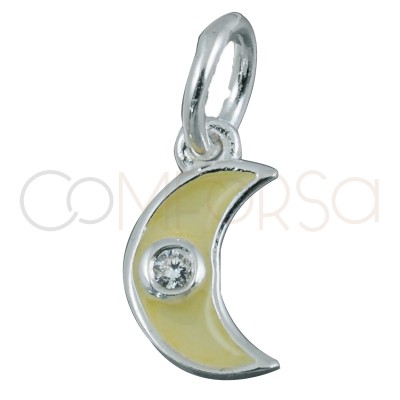 Pendentif lune beige avec zircone 8x5mm argent 925 plaqué or