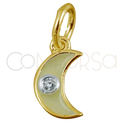 Pendentif lune beige avec zircone 8x5mm argent 925 plaqué or