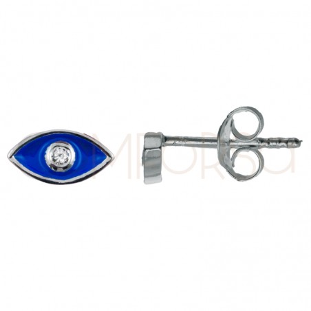 Boucle d'oreille mini oeil bleu avec zircone 7.9x7mm argent 925 plaqué or