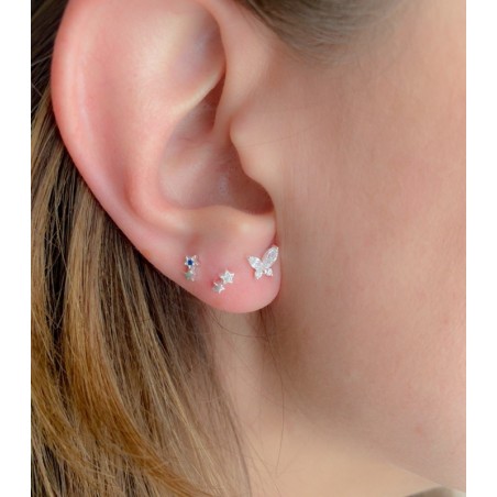 Boucle d'oreille étoiles zircone fuchsia 3.5x5.5mm argent 925