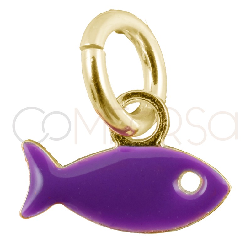 Pendentif poisson violet 8x5mm argent 925 plaqué or