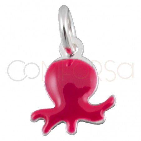 Pendentif poulpe rouge 7x10mm argent 925