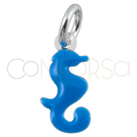 Pendentif cheval de mer bleu 5x10.5mm argent 925