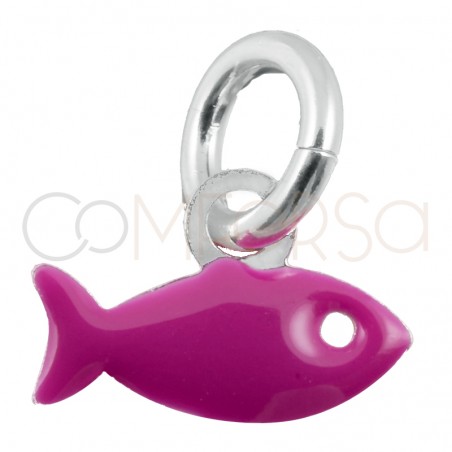 Pendentif poisson fuchsia 8x5mm argent 925