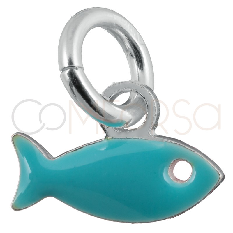 Pendentif poisson bleu 8x5mm argent 925