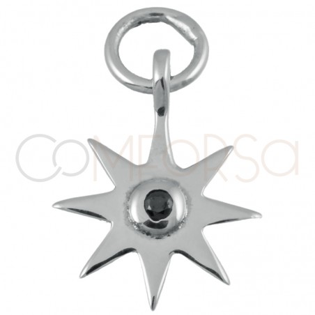 Pendentif étoile avec zircone Jet 10mm argent 925 plaqué or