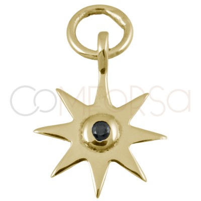 Pendentif étoile avec zircone Jet 10mm argent 925 plaqué or