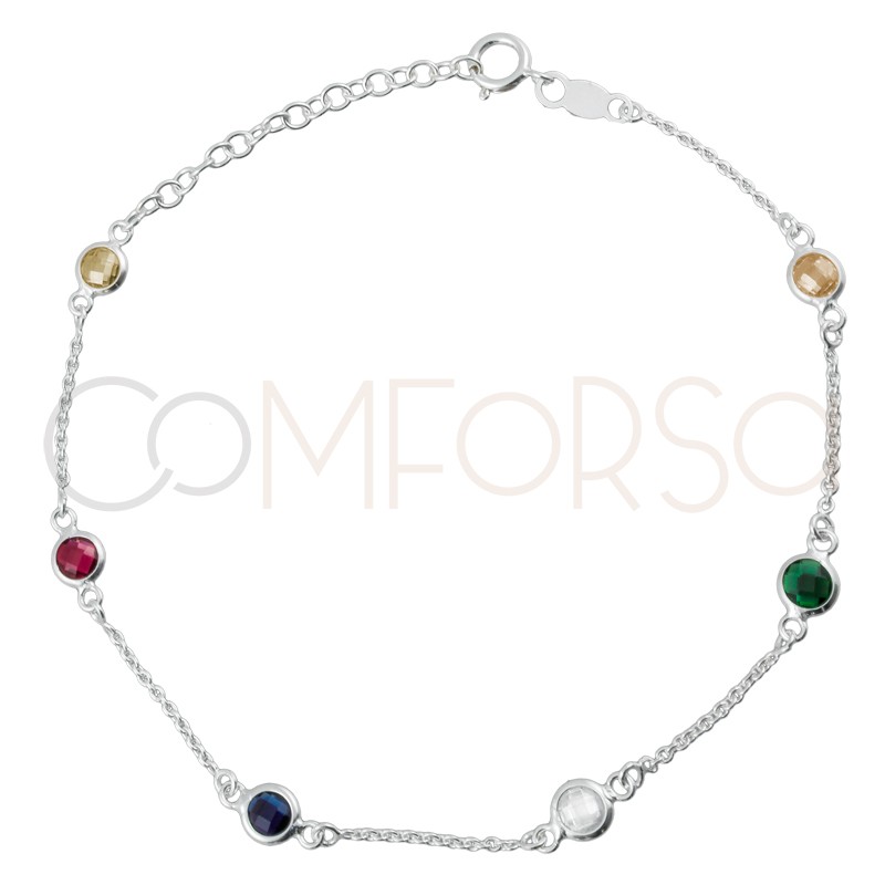 Bracelet zircones multi-couleur 17+3.5cm argent 925 plaqué or