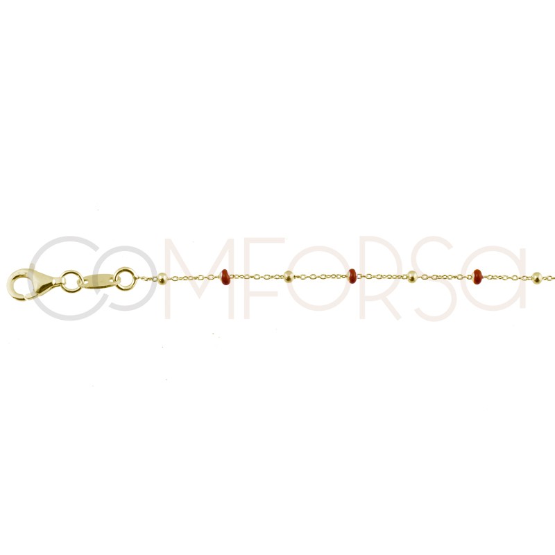 Chaîne avec perles emaillées rouge vin 40+5cm en argent plaqué or
