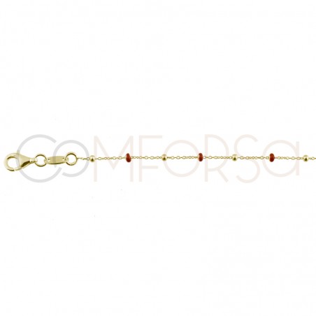 Chaîne avec perles emaillées rouge vin 40+5cm en argent plaqué or