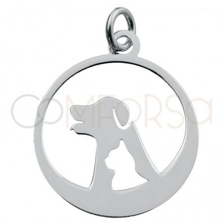 Pendentif avec chat dans chien decoupée 18mm argent 925