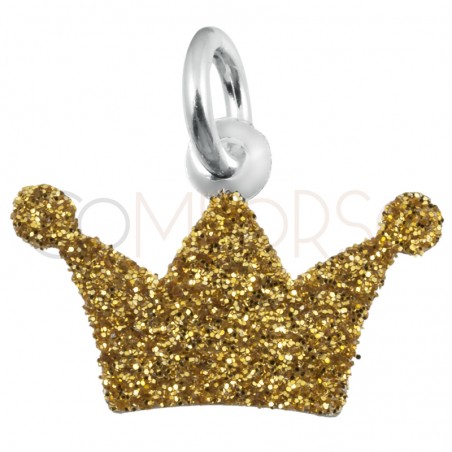 Pendentif couronne avec glitter doré 13.5x10mm argent 925