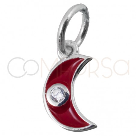 Pendentif lune rouge avec zircone 7.7x13mm argent 925 plaqué or