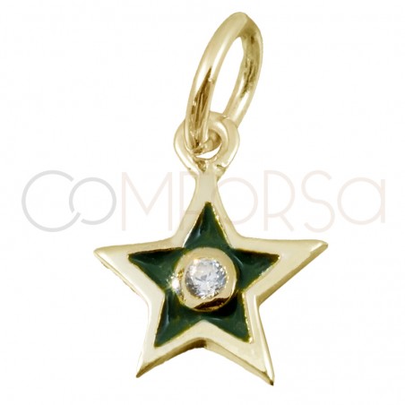Pendentif étoile verte avec zircone 8x10mm argent 925 plaqué or