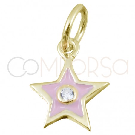 Pendentif étoile rose avec zircone 8x10mm argent 925 plaqué or