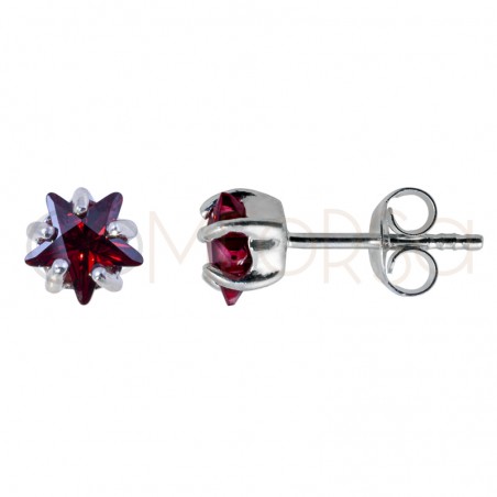 Boucles d'oreilles étoile de zircone grenat 6mm argent 925 plaqué or