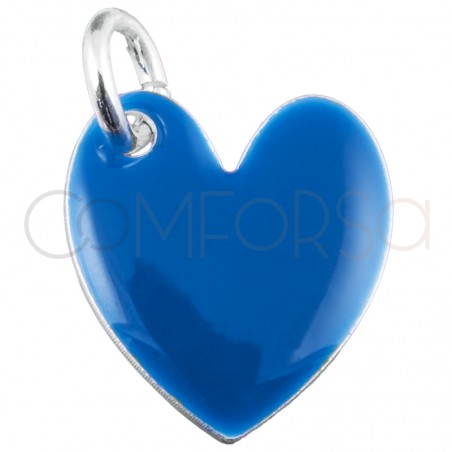 Pendentif-breloque coeur émail bleu Sapphire 10x12mm argent 925 plaqué or
