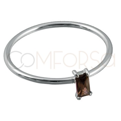 Bague avec zircone rectangulaire 2x5mm coffe argent 925 plaqué or