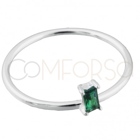 Bague avec zircone rectangulaire 2x5mm emerald argent 925