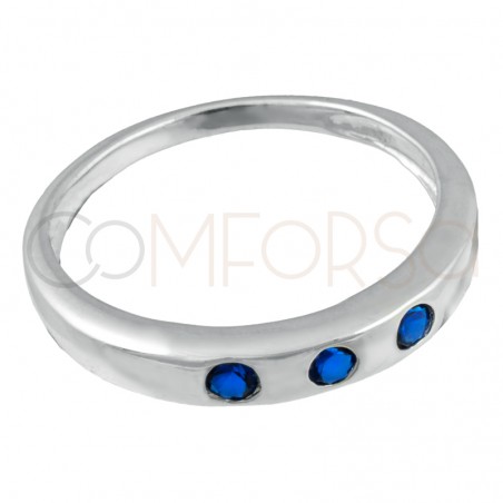 Bague 3 zircons en ligne Blue argent 925