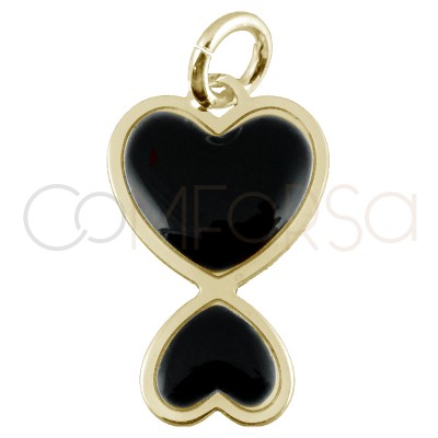 Pendentif double coeur émail noir 10x16mm argent 925