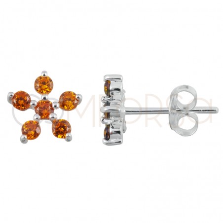 Boucles d'oreilles fleur 5 zircones Orange 8x8mm argent 925